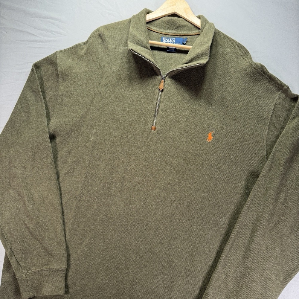 Polo Ralph Lauren Sweater Mens 3XLT 3XL Tall Green 1/4 Zip Pullover Preppy Pony